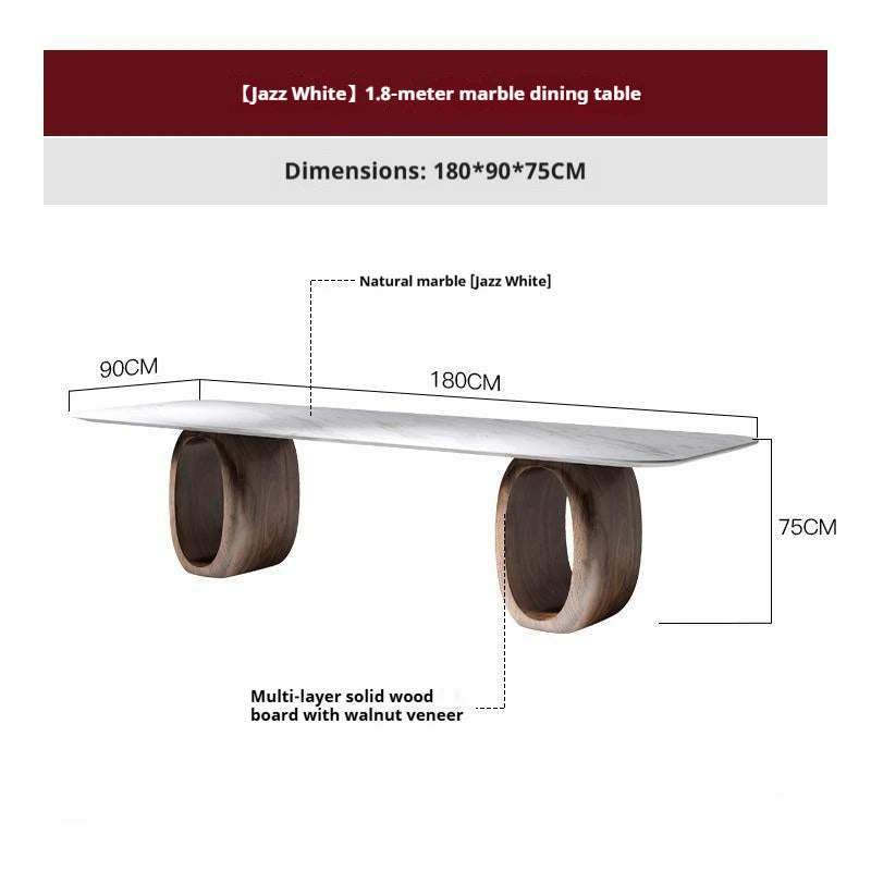 Luxury Natural Marble Dining Table, Rectangle Italian Modern Design with Walnut Wood, Customizable Designer Table for Villa