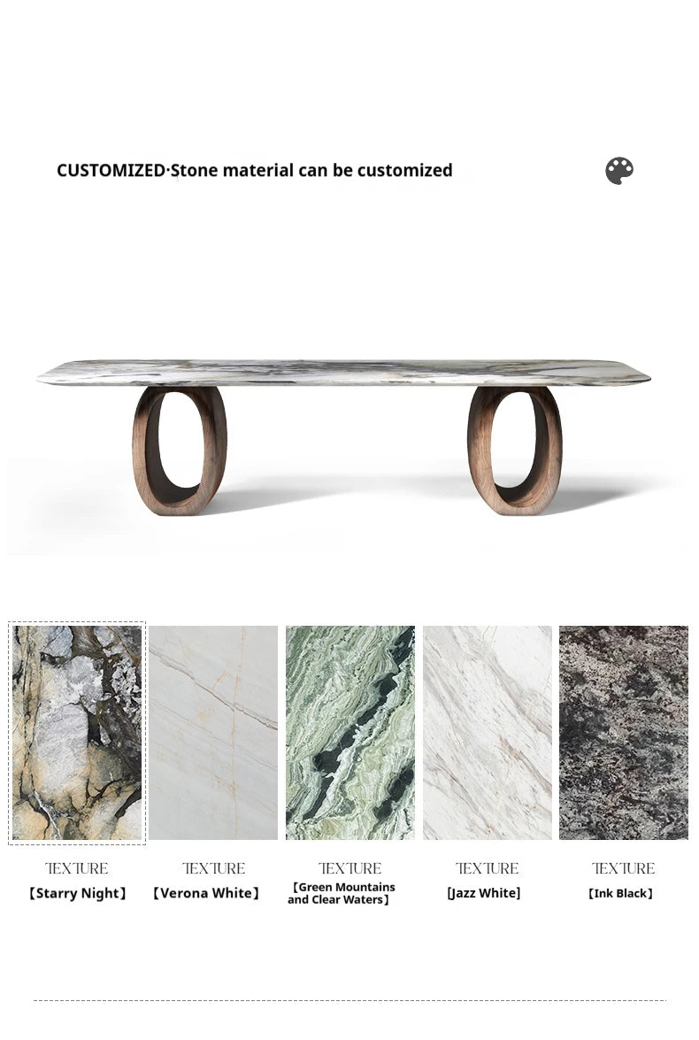 Luxury Natural Marble Dining Table, Rectangle Italian Modern Design with Walnut Wood, Customizable Designer Table for Villa