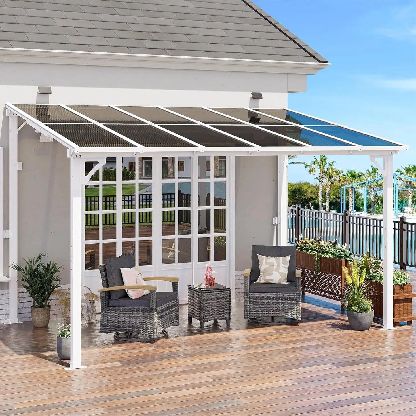 Wall Mounted Lean to Metal Awnings with Sloped Roof, Outdoor Patio Gazebo Awning for Backyard, Deck