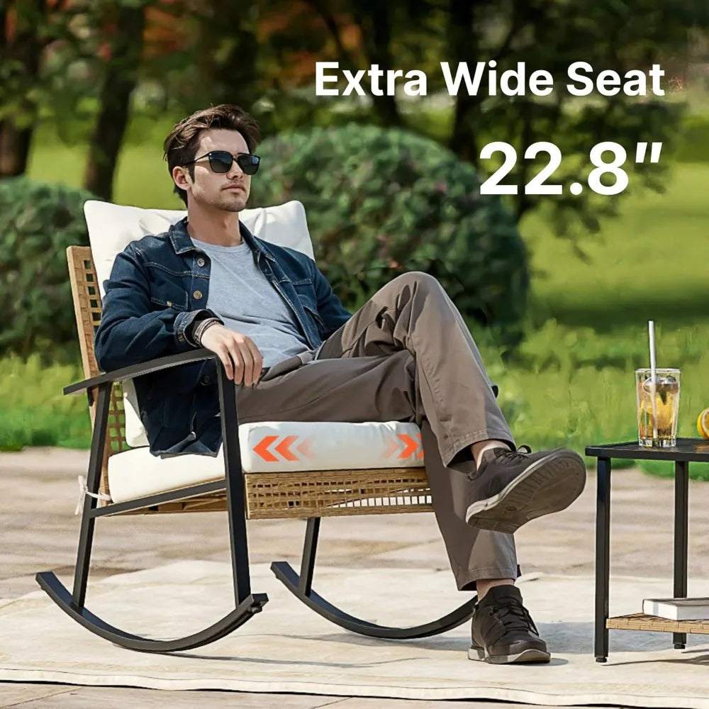 3 Piece Patio Furniture Set, Outdoor Rocking Chairs Set of 2 with Coffee Table, Patio Bistro Set Patio Rocking Chair Ove