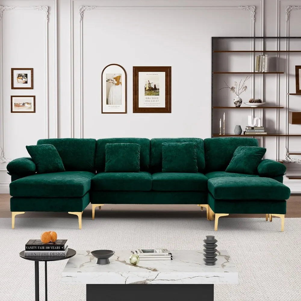 U Shaped Sectional Sofa Couch, 114" Convertible L Shaped Sofa with Chaise Lounge & Ottoman, Modern Oversized Modular