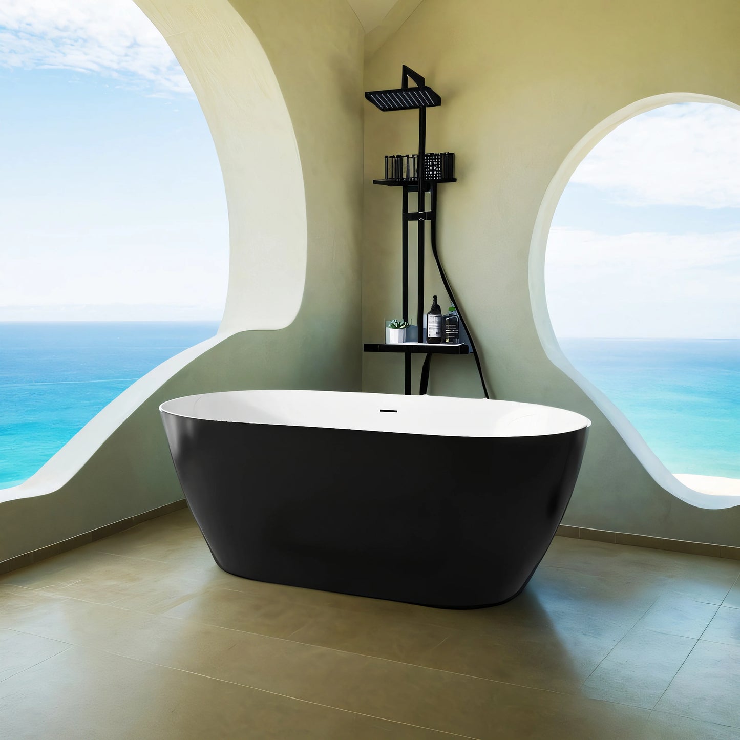 59" Acrylic Free Standing Tub Classic Oval Shape Soaking Tub Adjustable Freestanding Bathtub with Integrated Slotted Overflow an