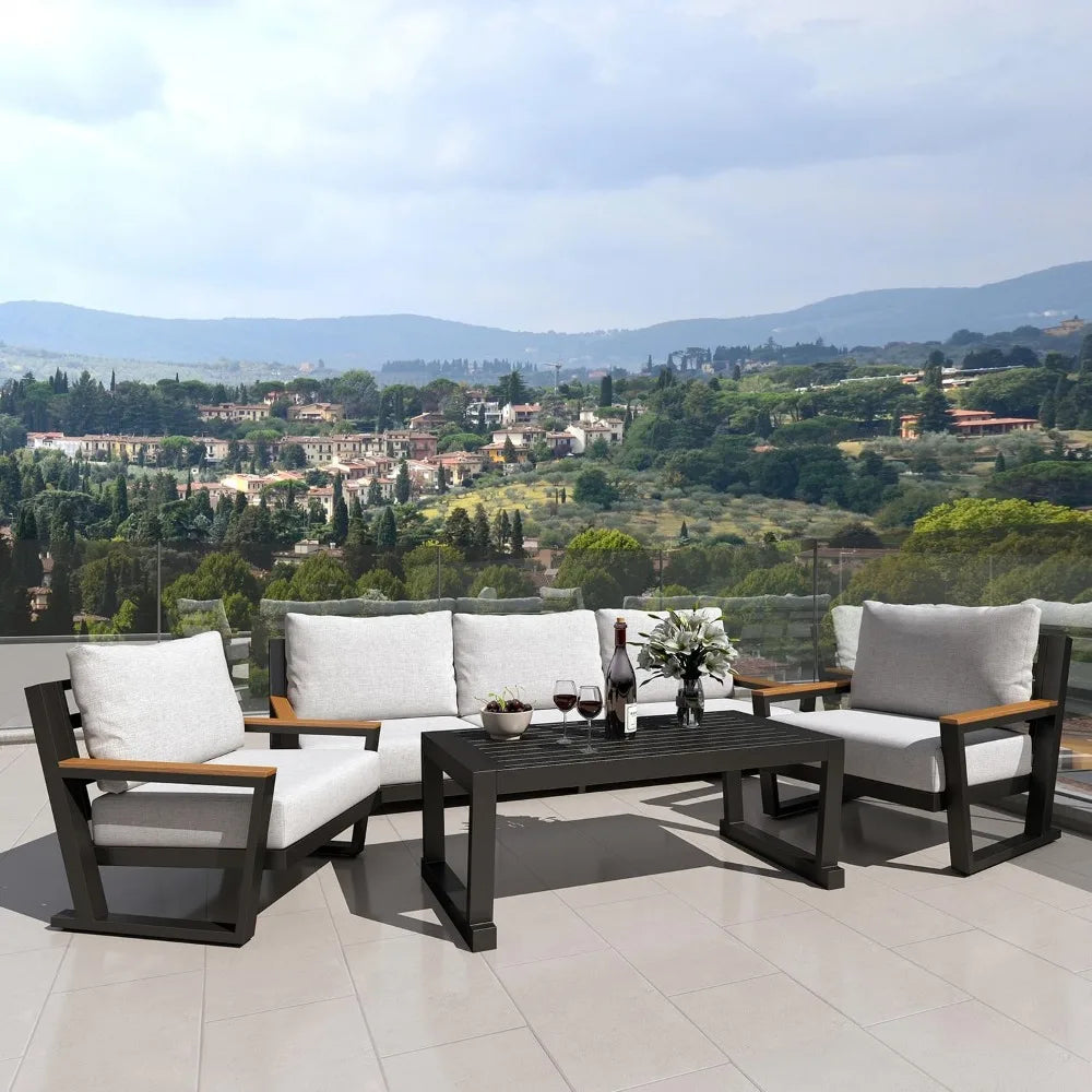 Aluminum Outdoor Furniture with Coffee Table,5 Seats Patio Furniture Set Sectional Waterproof Sofa with Conversation Set Table