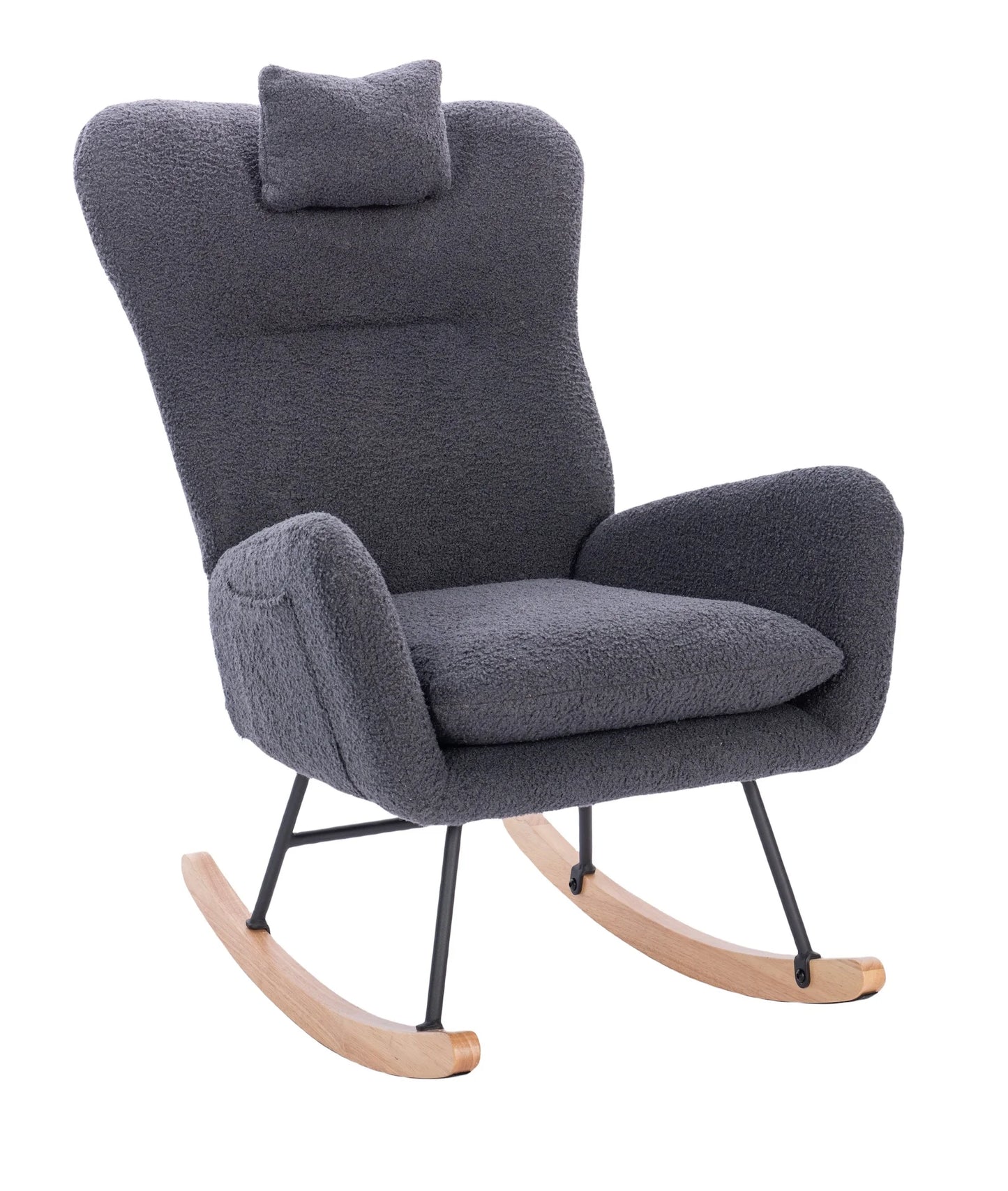 Teddy Upholstered Nursery Rocking Chair for Living Room Bedroom(DARK GREY Teddy)