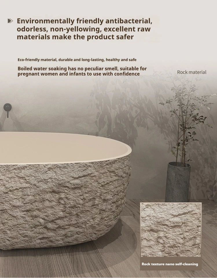 "Luxury Wabi Sabi Stone Texture Bathtub -Handmade One-Piece Artificial Rock Freestanding Tub, Artistic Bath for Home & B&B"