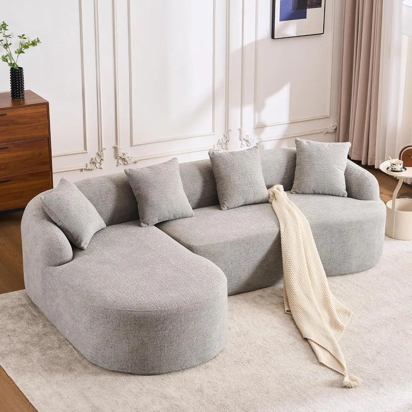 Oversized Sectional Sofa with Chaise for Living Room, 99" Modern Luxury Chenille 4-Seater Sofa Extra Wide Seat L-Shape Curved