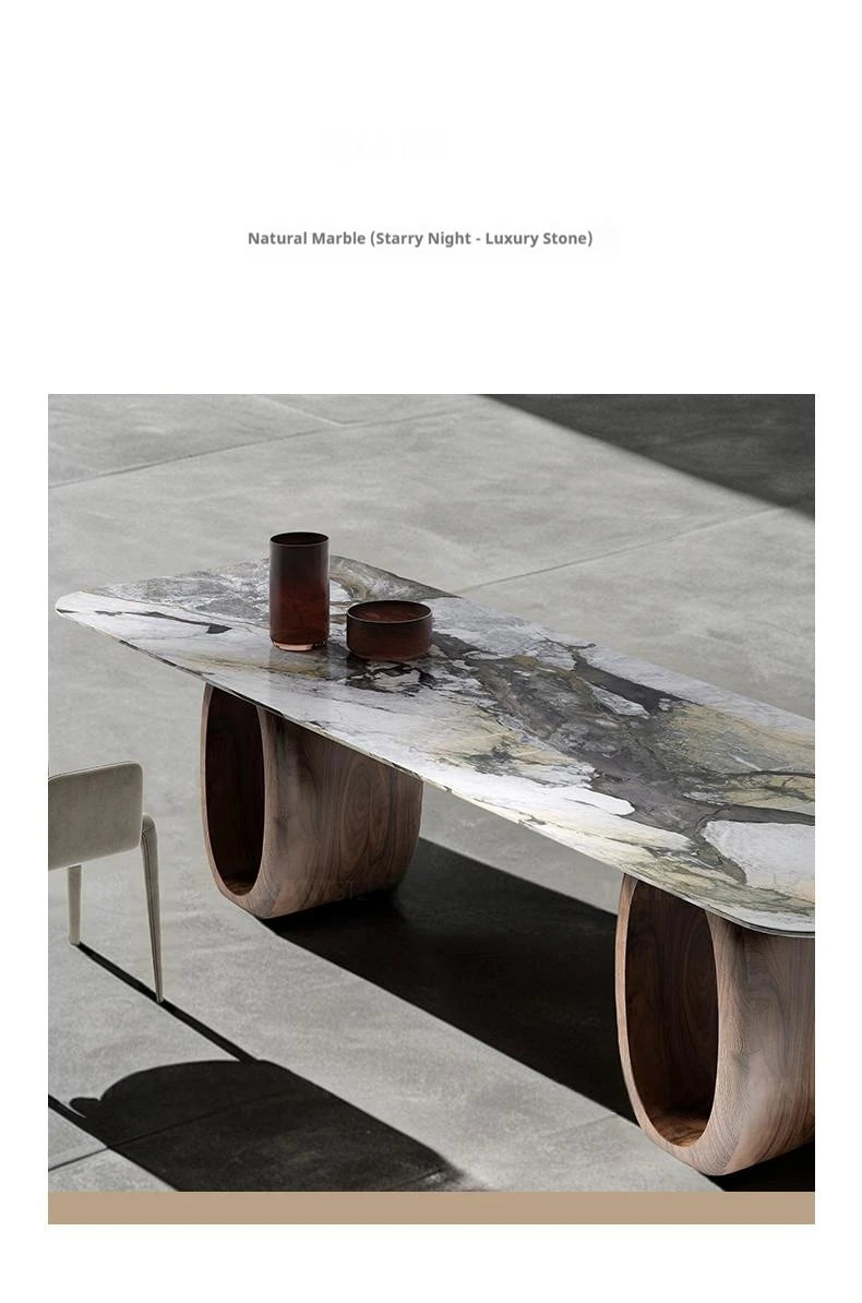 Luxury Natural Marble Dining Table, Rectangle Italian Modern Design with Walnut Wood, Customizable Designer Table for Villa