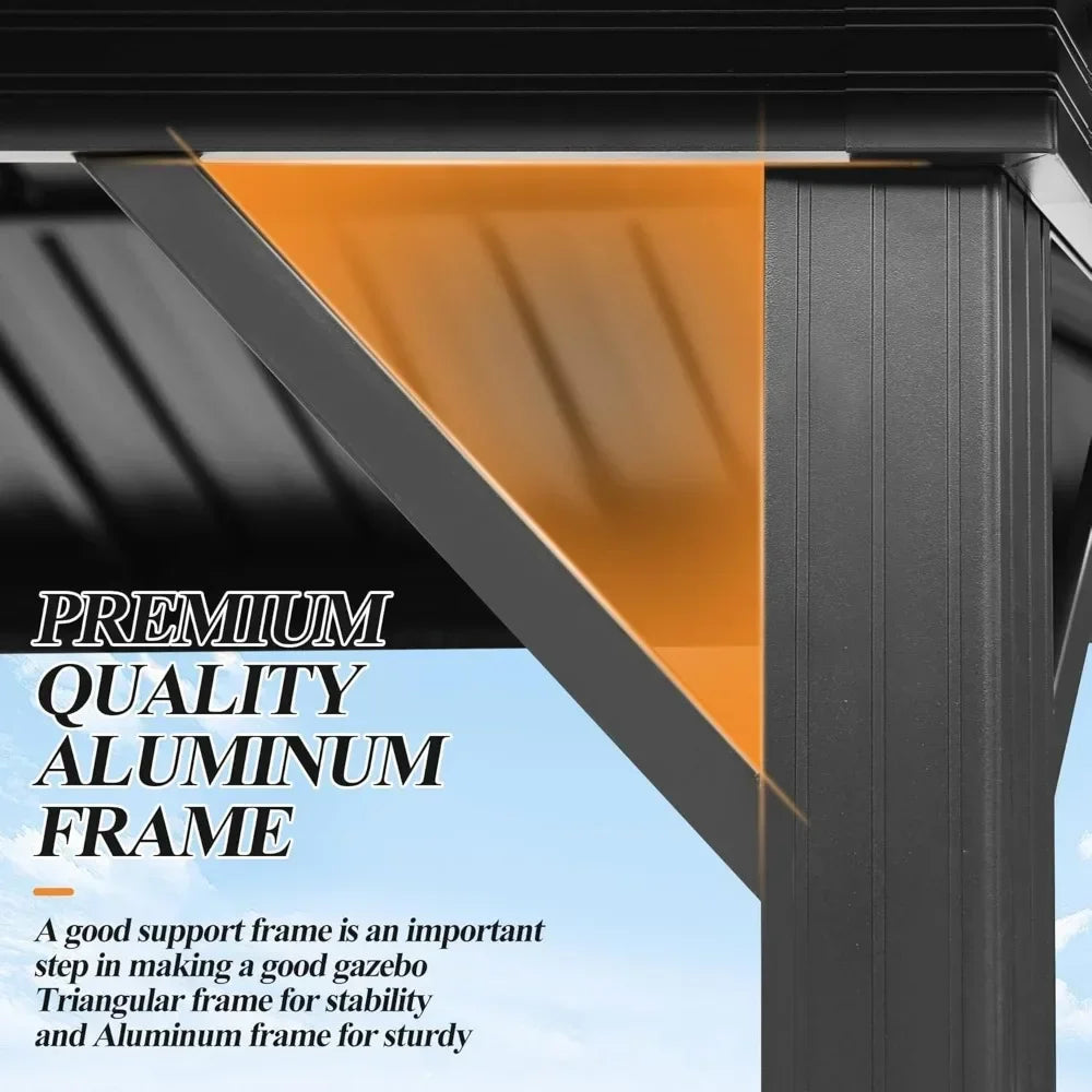 10'x12' Outdoor Hardtop Gazebo with Double Roof - Heavy-Duty Galvanized Steel Top Aluminum Frame Gazebo with Breathable Netting