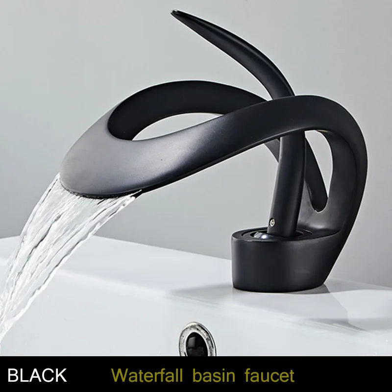 Golden/White Bathroom Basin Faucet Black Bathroom Faucet Brass Creative Grey Sink Mixer Tap Hot & Cold Waterfall Basin Faucet