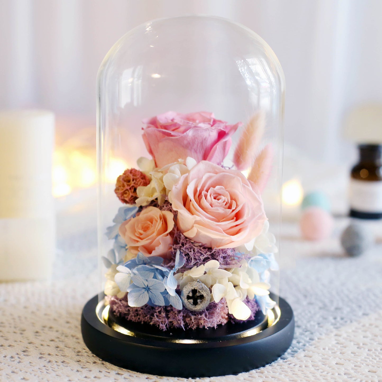 Valentine's Day immortal flowers in glass cover