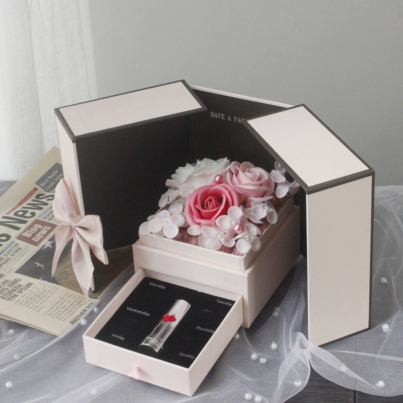 Gift box drawer with flower and leds