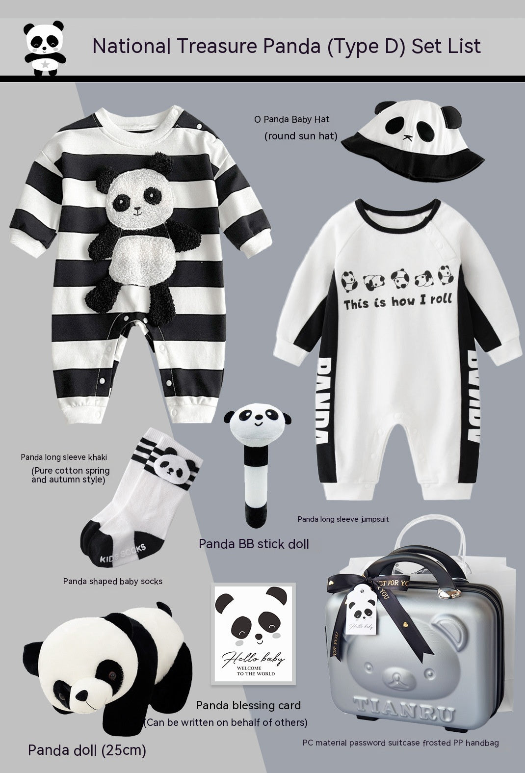 Baby panda gift set with suitcase