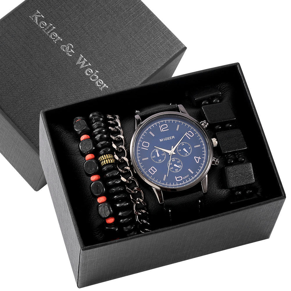 Masculine gift set watch and bracelet