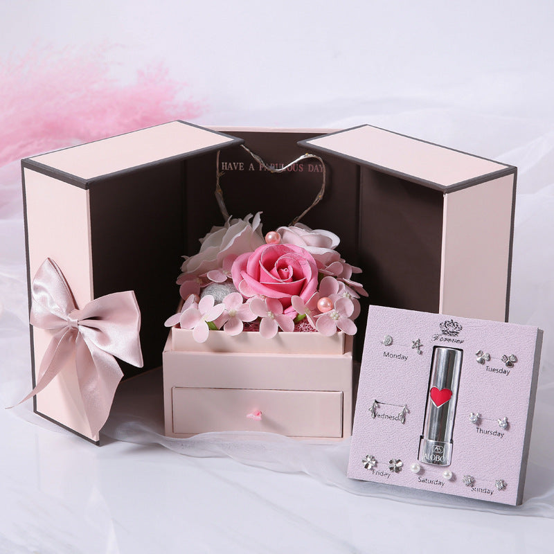 Gift box drawer with flower and leds