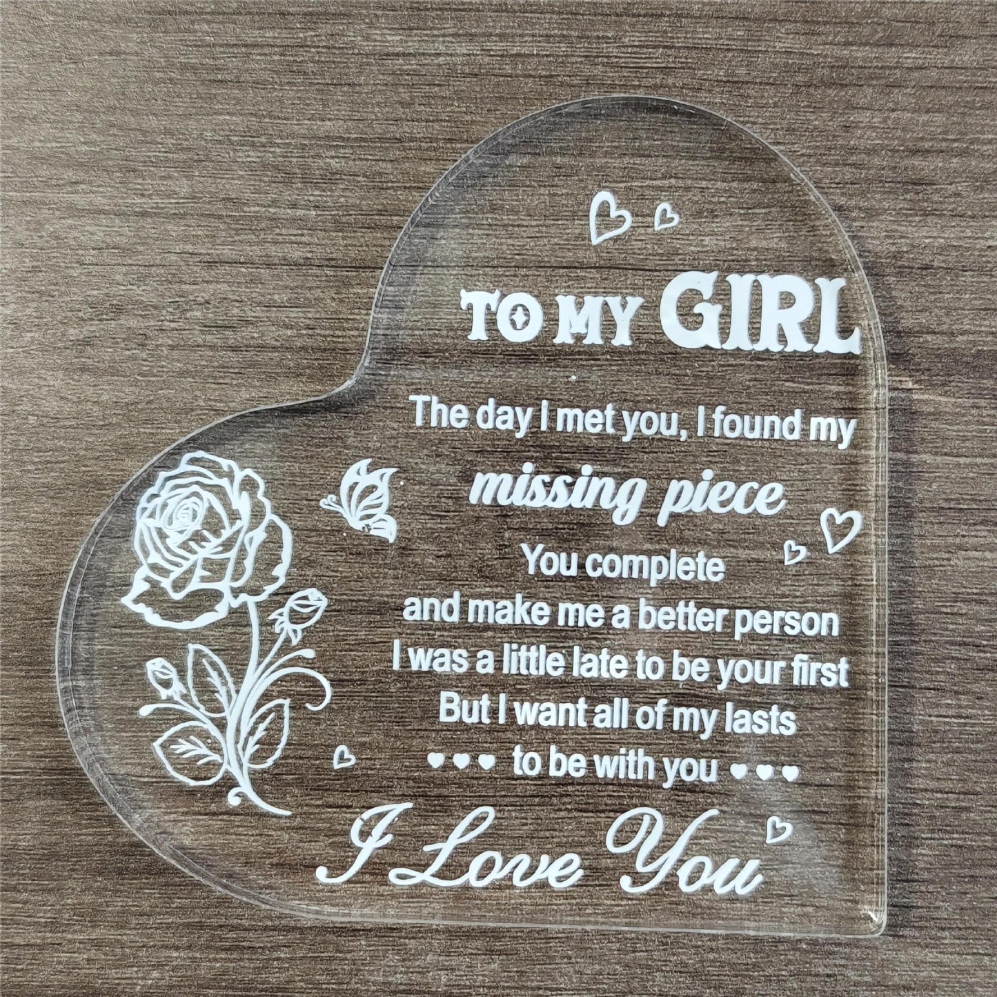 Crystal heart stone with personalized text
