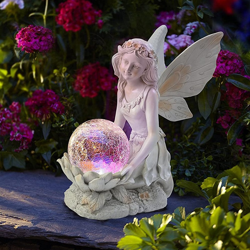 Flower Fairy statue with solar light