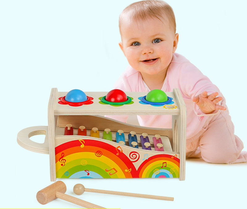 Wooden toy with music knocking table