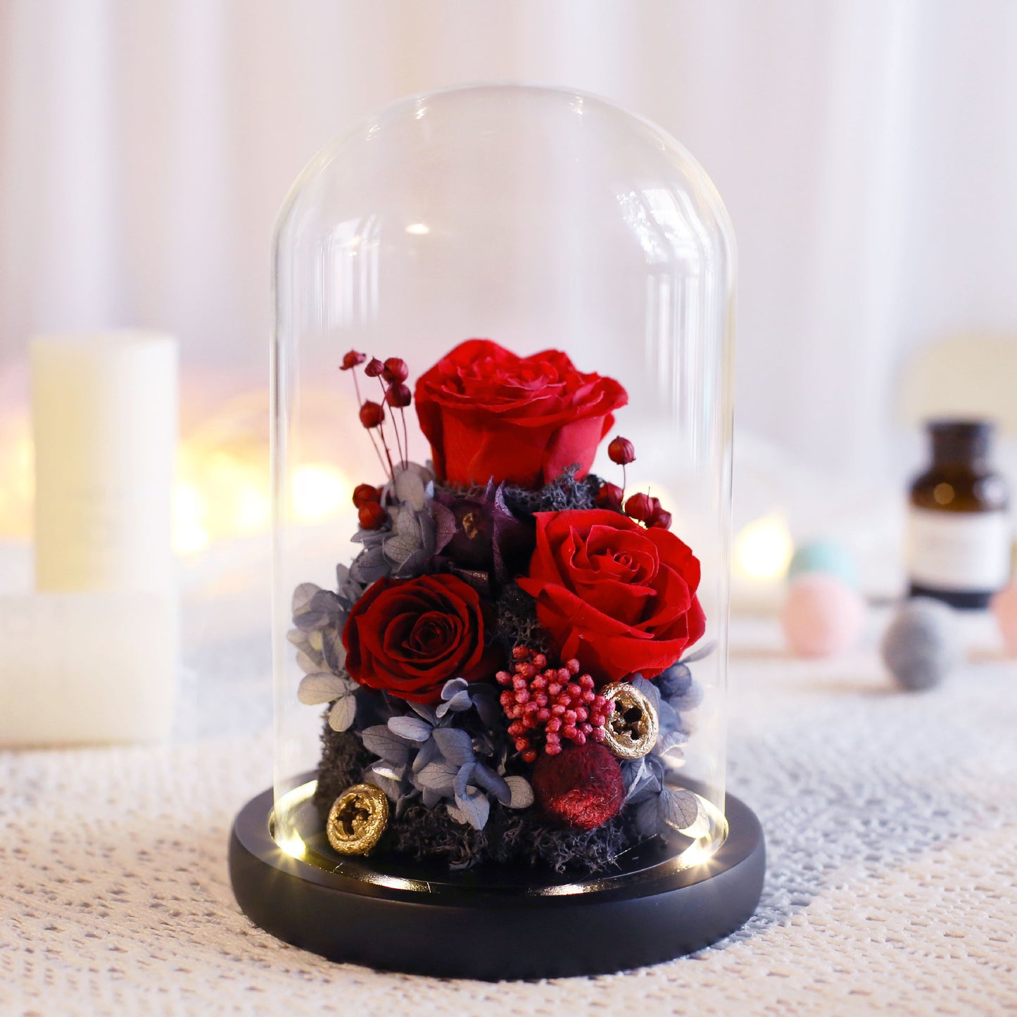 Valentine's Day immortal flowers in glass cover
