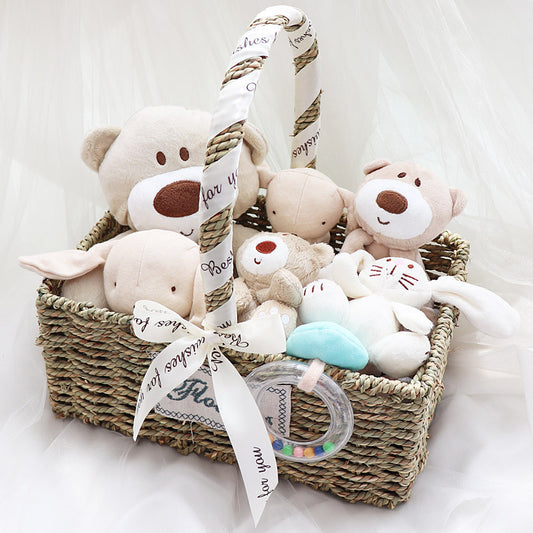 Newborn baby plush toy gift basket