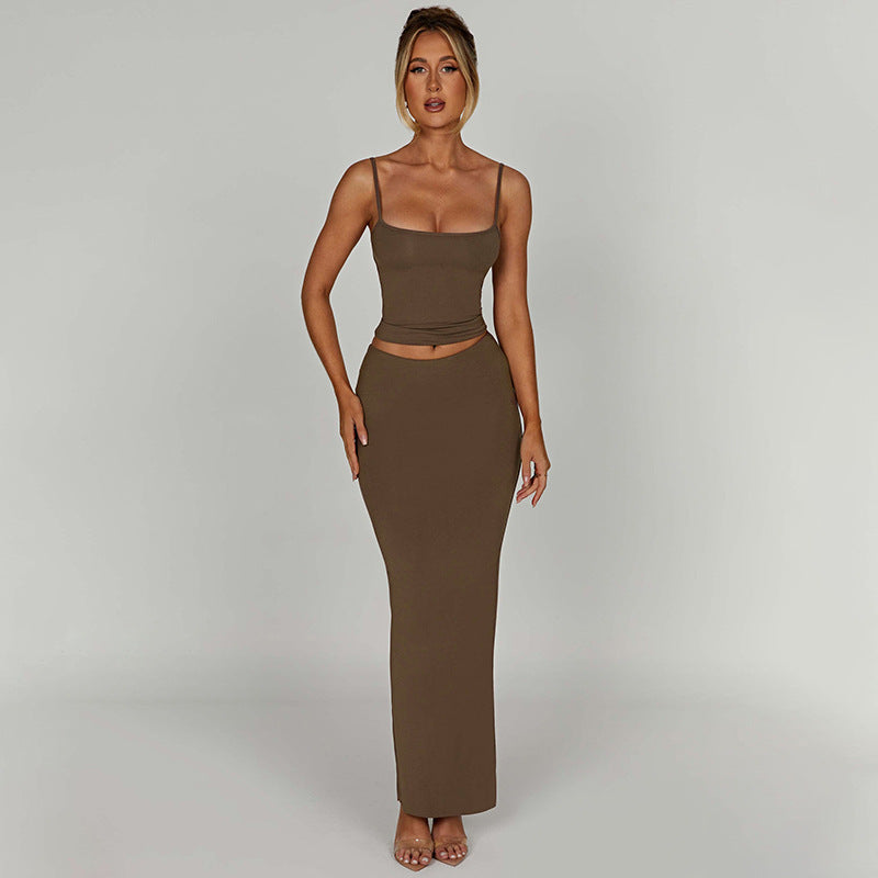 Suspenders Chest-flattering Vest High Waist Slim Skirt Suit