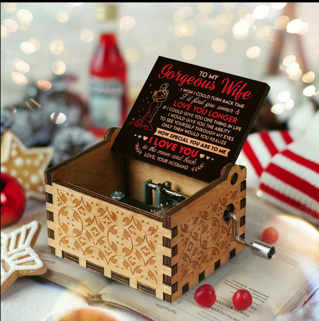 Wooden music box with love card