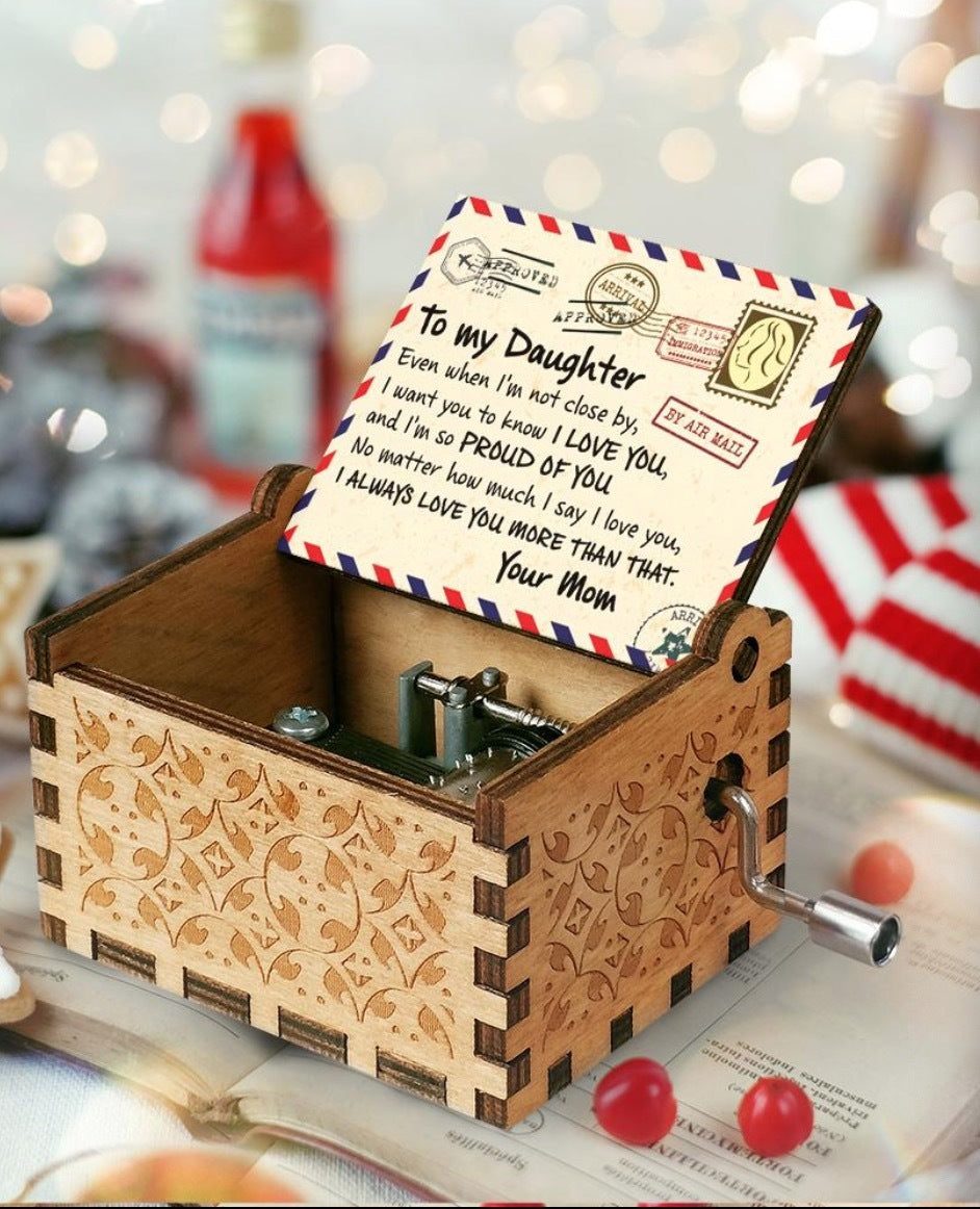Wooden music box with love card