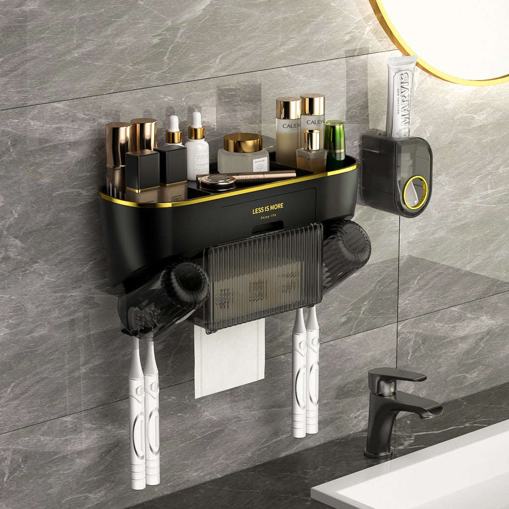 Toothbrush holder with cups and dispenser