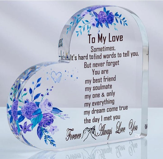 Crystal heart stone with personalized text
